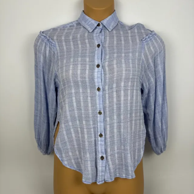 Free People Headed The Highlands Button Up Shirt Blouse Blue Women Womens XS