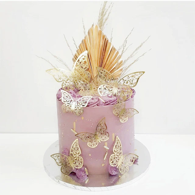 12 piezas Textura Metal Oro Artificial Mariposa Pastel Topper Pastel Decorado ZR