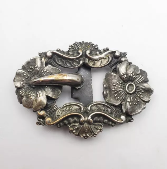 Antique Art Nouveau Victorian Repousse Floral Belt Buckle 2.75" See Pics