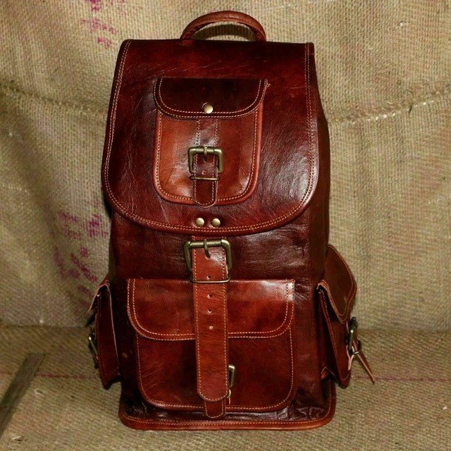 Women's LARGE Real Vintage Leather Backpack Brown Travel Laptop Rucksack Gym Bag