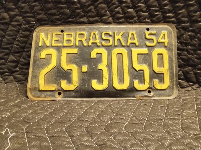 VINTAGE LICENSE PLATE. Nebraska 1954, Hot Rod, Rat Rod, Bomba $12.00