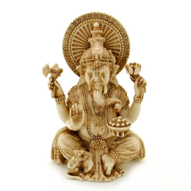 GANESHA STATUE 3.25" Small Hindu Elephant God Ivory Color Resin NEW Lord Ganesh