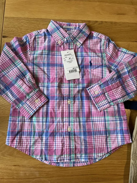 NEU MIT ETIKETT RALPH LAUREN Baby Jungen Leinen SHIRT, SHORTS & GÜRTEL Hochzeit SET 2 Jahre alt 3