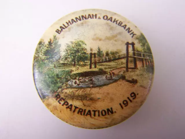 1919 Balhannah Oakbank Repatriation pin back badge           Adelaide Hills 3795