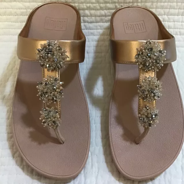 Fitflop Nib Galaxy Sparkling Bead Clusters Rose Gold Toe Thong Size 8