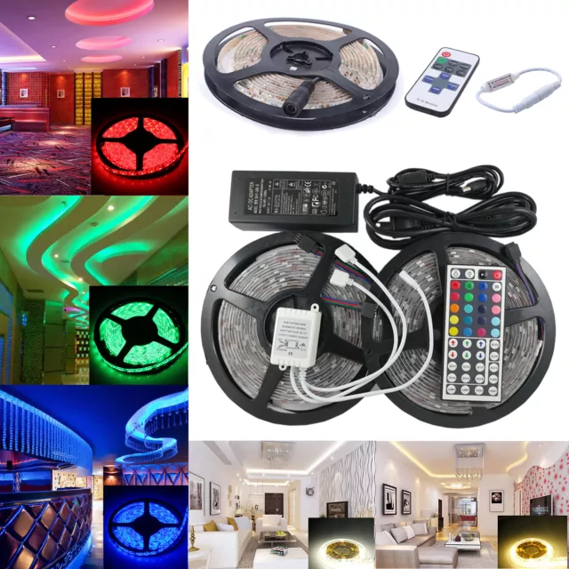 1m-10m SMD 3528 5050 5630 RGB 300LED Strip Light Flexible IR Remote Power Supply