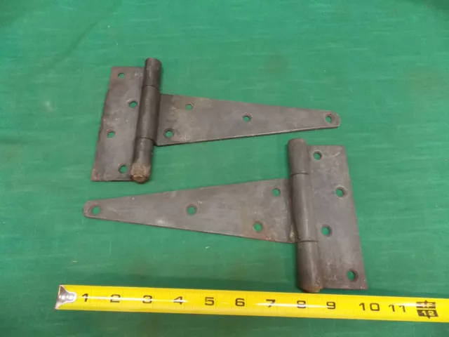 Pair of vtg 8 1/4" T strap hinges Farm gate barn 10 1/4" overall. Rustic