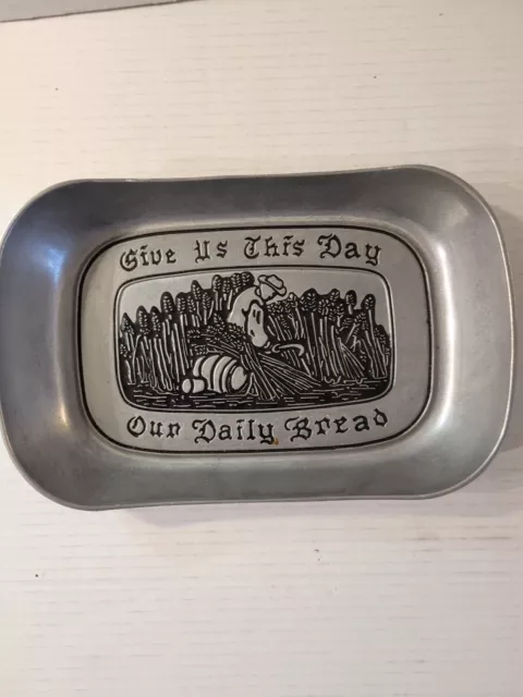 WILTON Pewter Armetale "Give Us This Day Our Daily Bread" Plate Dish 7 x 10.5