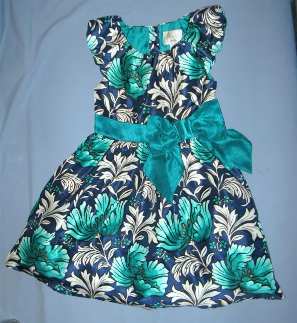 Gymboree Emerald Floral Party Dress Poly Duppioni Bow Special Occasion 7 EUC