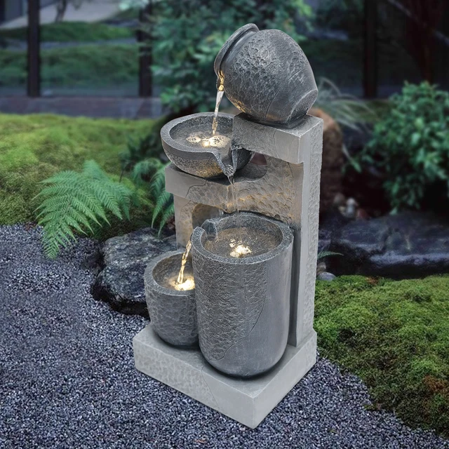 GARTENBRUNNEN MIT LED Beleuchtung Springbrunnen Terrassenbrunnen EUR