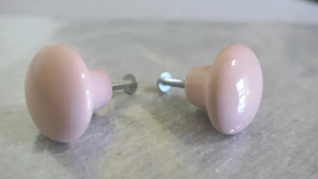 2 Vintage Pink Ceramic Armoire Dresser Sideboard Cabinet Drawer Knobs 1.5" Japan
