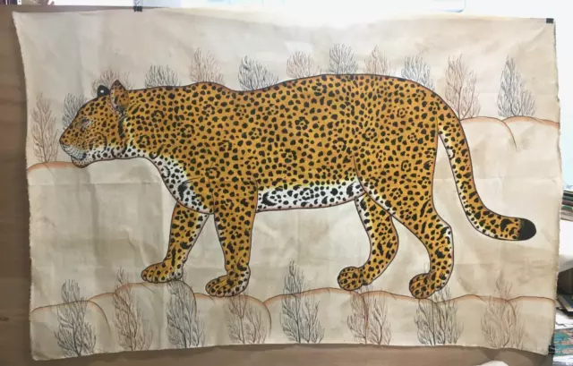 Huge 1980s Jamie Parlade Designer LEOPARD PAINTING Handmade on Canvas 72in x4