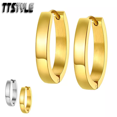 TTstyle Stainless Steel U Sharp Hoop Earrings Extra Large Silver/Gold NEW