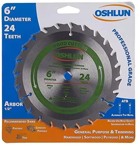 Oshlun SBW-060024 6-Inch 24 Tooth ATB General Purpose and Trimming Saw Blade