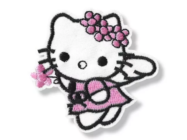 1 Patch Hello Kitty Katze 7,2x7,0cm gestickter Aufnäher Bügelbild Applikation