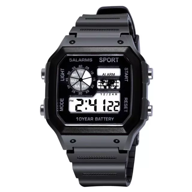 Mens Watch LED Digital Screen Sports Military Stopwatch Alarm Watches