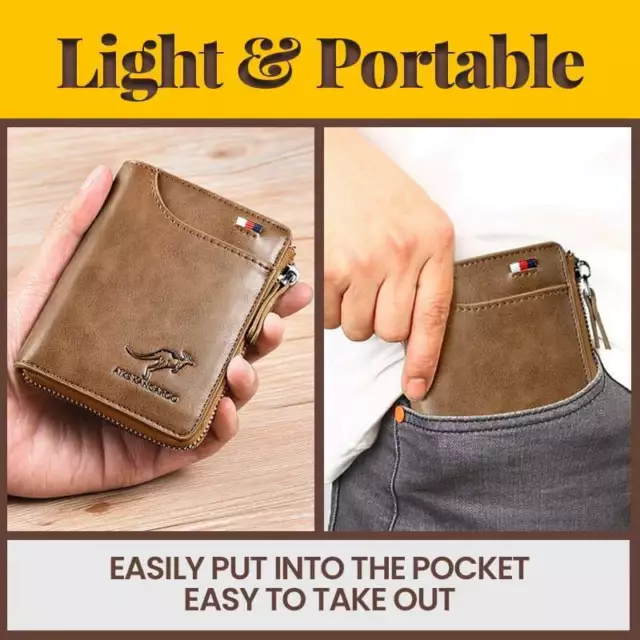 Genuine Leather Slim Mens Wallets RFID Blocking For Men Women With ID Window