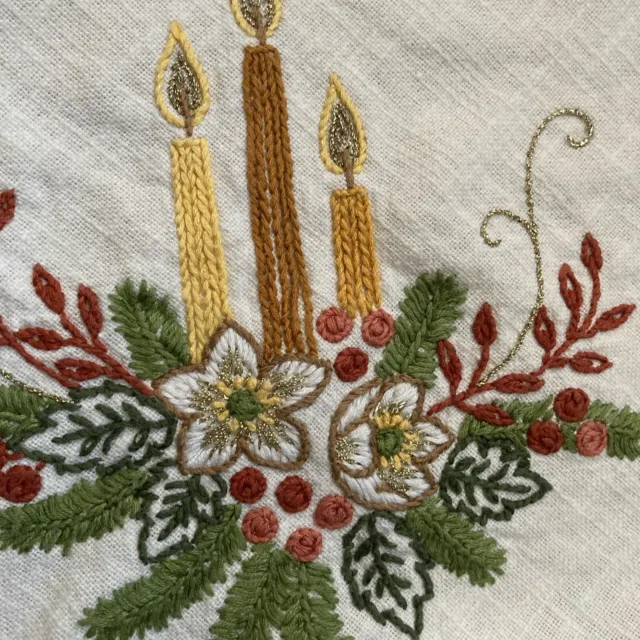 Jobelan German Christmas Hand Embroidered Floral Tablecloth Square Rare Vintage