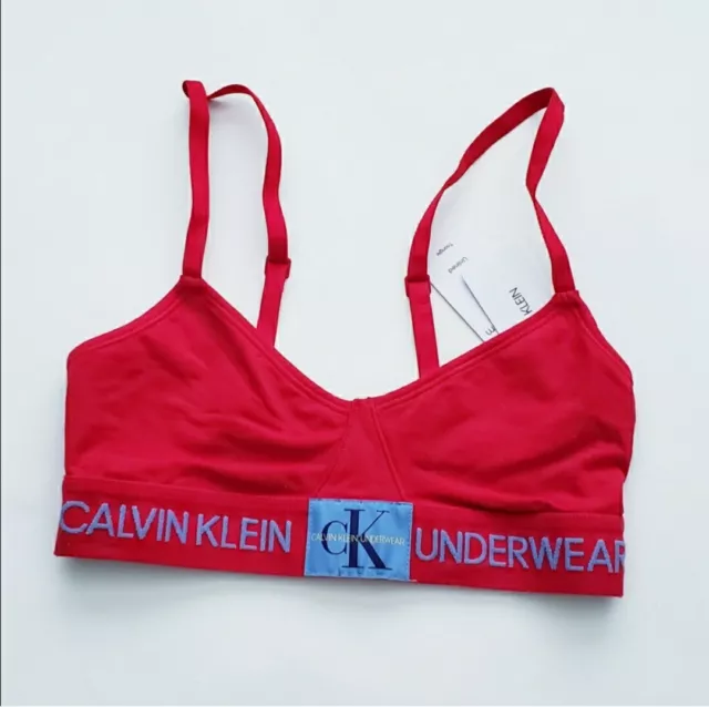 NWT Calvin Klein CK Monogram Logo Unlined Triangle Bralette Bra Pink XS