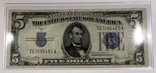 1934 D $5 Silver Certificate Very Fine Original