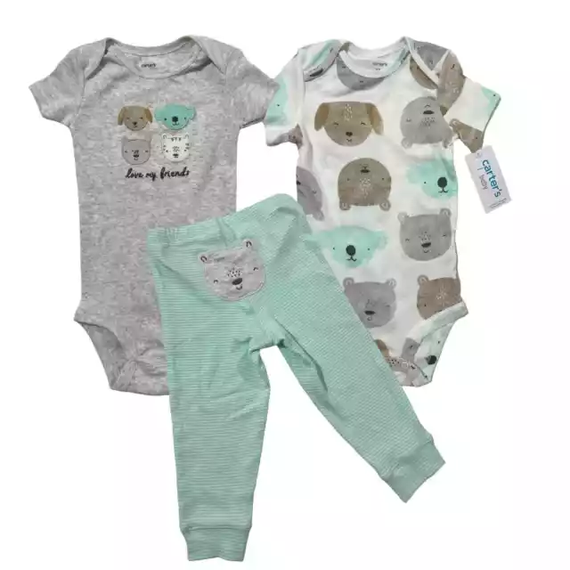 Carters Baby boy Size 12 Months 3 pc Dogs Bear Outfit Set Pants Bodysuit NWT