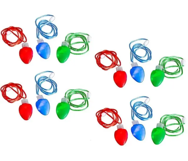 Dozen Light-Up 28" Christmas Bulb Necklaces - 12 Ugly Sweater Jewelry