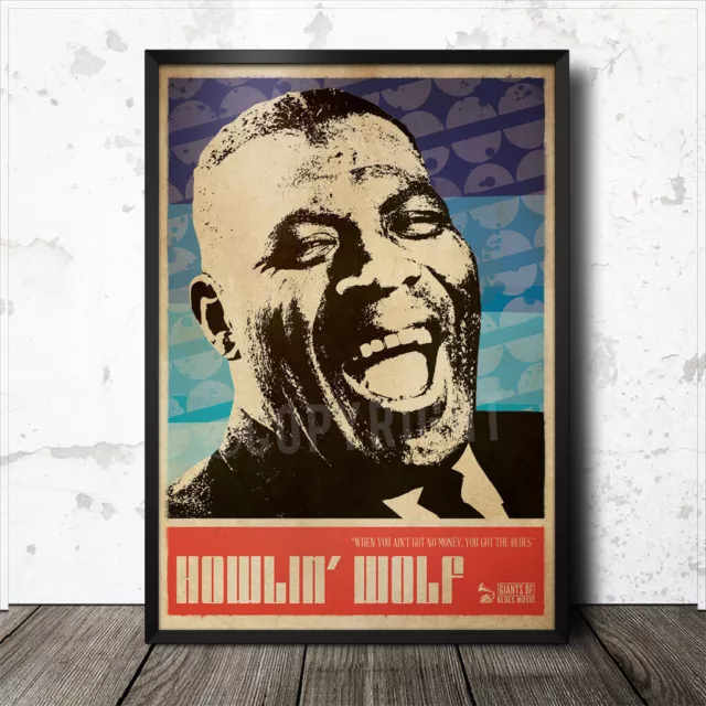 Howlin' Wolf Blues Art Poster John Lee Hooker Lead Belly Muddy Waters  B.B. King