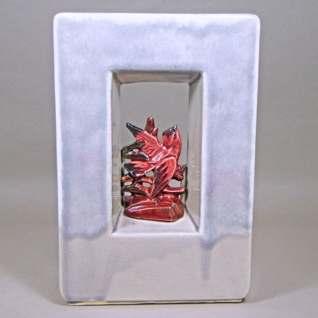 VINTAGE MCCOY POTTERY ARCATURE 1951 Double Side Gray Maroon Bird Vase