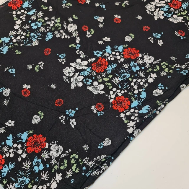 Black Floral Print Poly Viscose Non Stretch Soft Dress Fabric 58" By The Meter