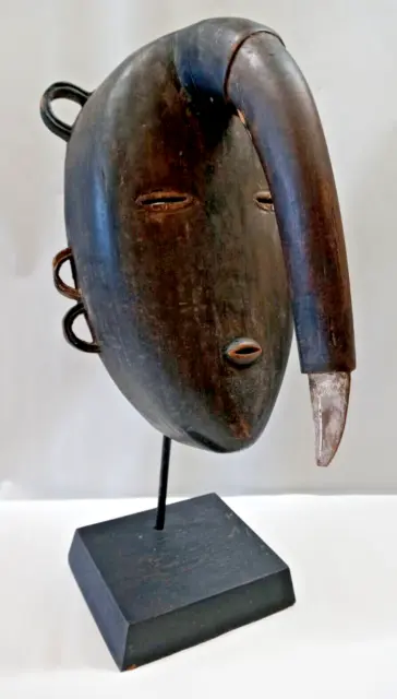 LIGBI DJIMINI MASK, HAND-CARVED WOOD BIRD,  WEST AFRICAN ART with DISPLAY STAND