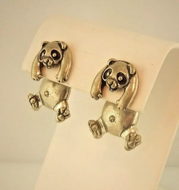 vintage EARlusion 3D Pewter Panda Bear earrings