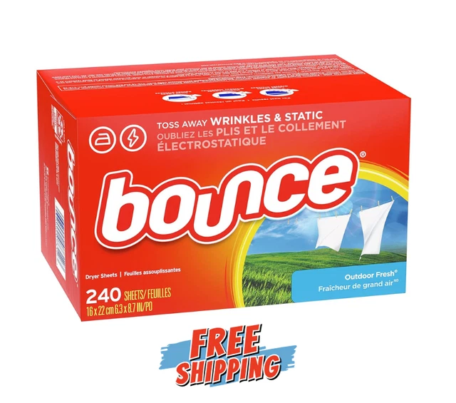 Bounce Dryer Sheets Laundry Fabric Softener, Outdoor Fresh 240 Ct Reduce Wrinkle