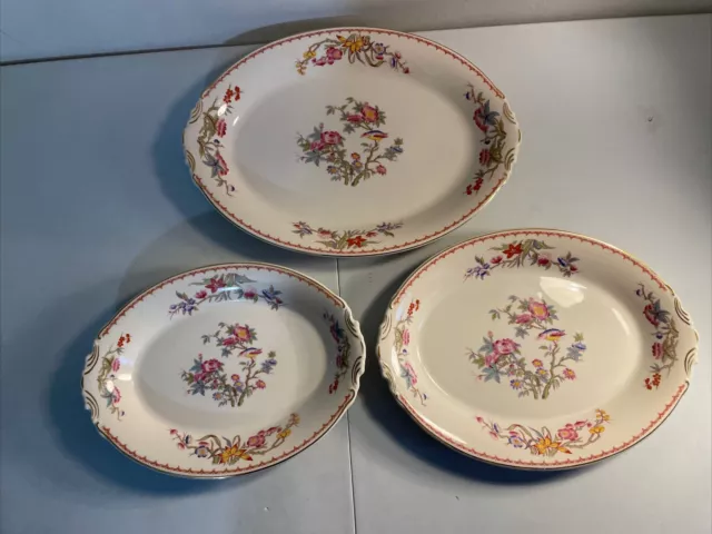Old Ivory Syracuse China OPCO Flowers Bird Bombay Set of 3 Serving Trays Platter