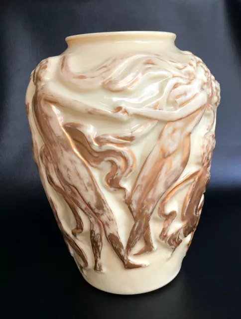 Consolidated Glass Co (not Phoenix ) Satyr & Dancing Nudes Vase, nearly 12" 2