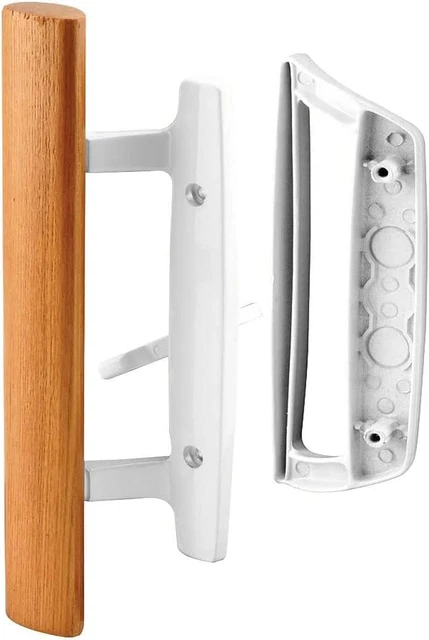 Mortise Style Reversible Sliding Patio Door Handle Set with Oak Wood Interior in
