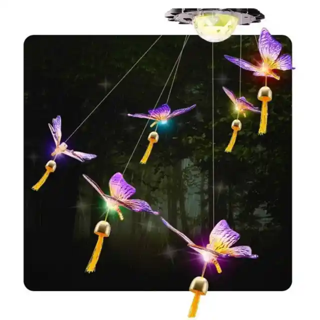 New Color-Changing Glass Butterfly LED Solar Outdoor Chime Salipt