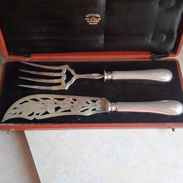 Couverts Service A Poisson Manche Argent Minerve, Lame Vermeillée M.o