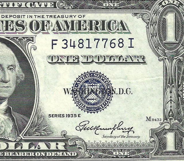 1935E $1 BLUE Seal SILVER Certificate! CRISP AU! Old US Paper Money!