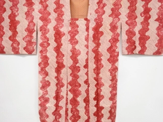 36336# Japanese Kimono / Antique Michiyuki Coat / Shibori / Abstract Stripe