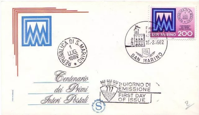 San Marino 1982 - Fdc Filagrano - Centenario Dei Primi Interi Postali