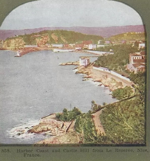 Harbor, Coast, and Castle Hill From La Reserve, Nice, France, c 1905 Stereoview