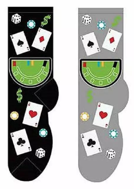 Casino Gambling Game Aces Cards Dice Poker Blackjack 2 Pairs Foozy Men's Socks 2