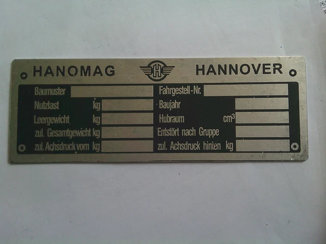 Typenschild Hanomag WD - Forst und Gartenzubehör