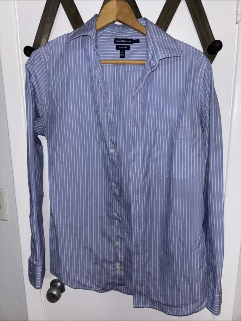 Croft And Barrow Mens Shirt Size L Button Up Blue with White Stripes NWT