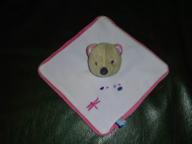 Doudou Plat Carré Sucre d'Orge Ours Gris Parme Rose Etat Neuf
