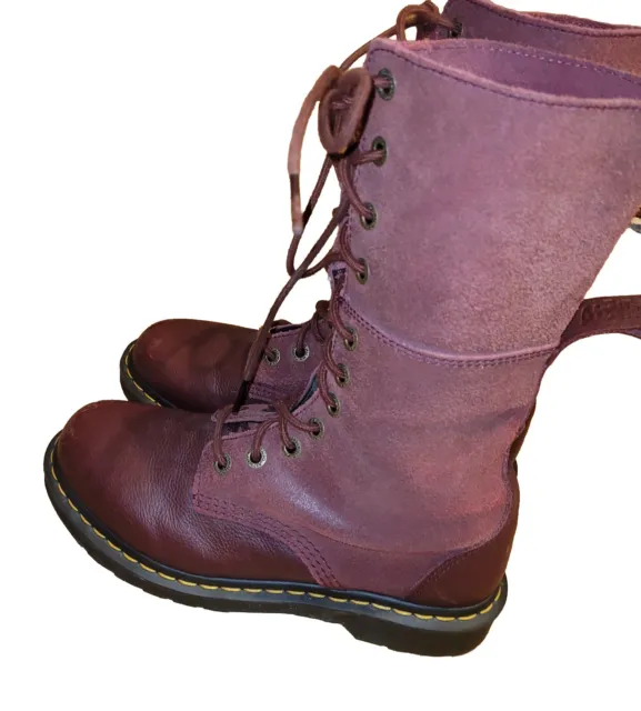 DR MARTENS HAZIL Tall Slouch Lace Up Boots Burgandy/Red Leather Womens ...