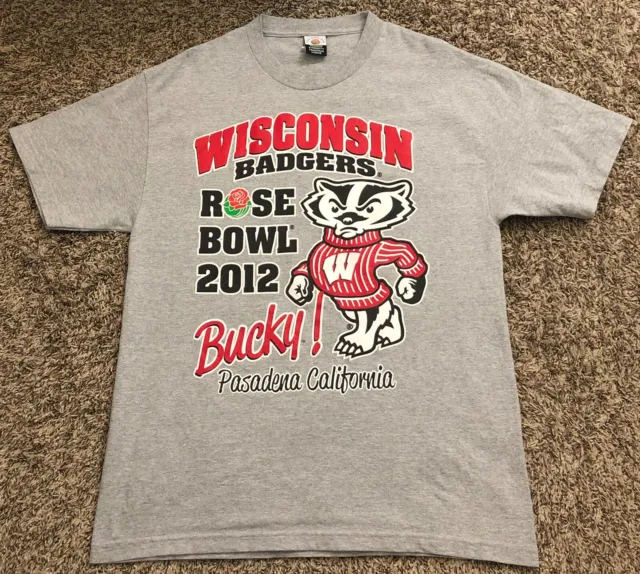 Wisconsin Badgers Official 2012 Rose Bowl Bucky! Men's Gray T-Shirt Large