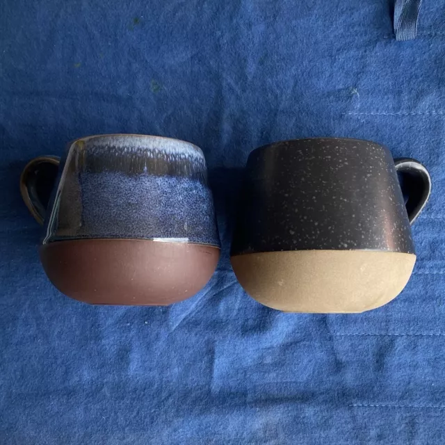 Levi Strauss & Co Stoneware Pottery Blue Glaze Coffee Mugs Set Of Two