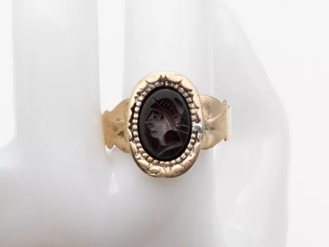 Antique Victorian 1870s Black Onyx SOLDIER INTAGLIO 14k Yellow Gold Mens Ring