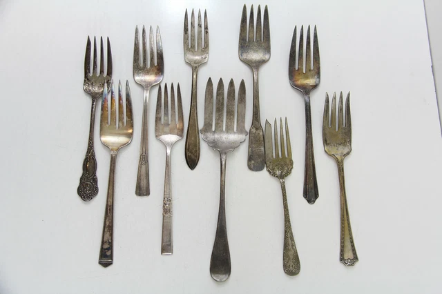 10x COLD MEAT FORKS FLATWARE SILVERPLATE LOT VINTAGE CRAFT REUSE REPURPOSE